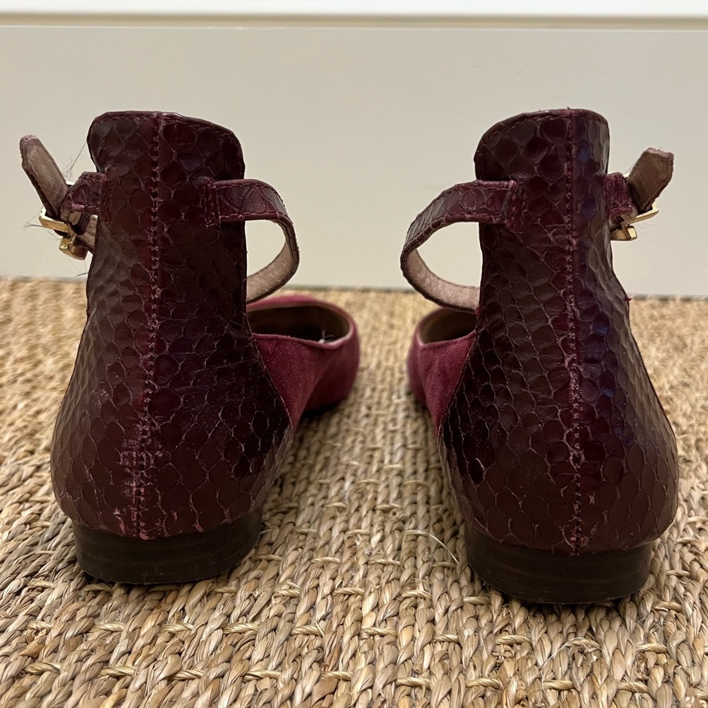 Louise et Cie Burgundy Suede Ballet Flats with Textured Leather Ankle Strap - Picture 2 of 16